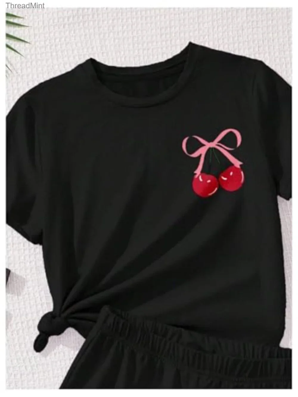 Girls 2 Piece Set Cherry Graphic Tee and Shorts Summer